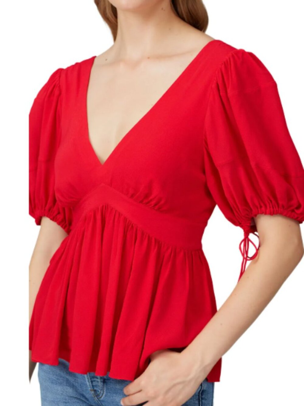 Proenza Schouler Red Puff Sleeve Tie Top Size 0